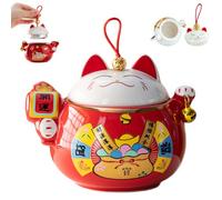 Generico Fortune Cat Design Food Storage Jar, Ceramic Sealed Fortune Cat Tea Coffee Beans Snacks Canister, Mini Food Storage Canister Portable Decorative Container for Home Office Use