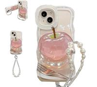 Generico Forubom Fruit Pattern Transparent Phone Case for iPhone, Soft Silicone Anti-Fall All-Inclusive Mobile Case with Lanyard Double Stand for iPhone 16/15/14 Pro Max (White + Chain,14promax)