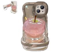 Generico Forubom Fruit Pattern Transparent Phone Case for iPhone, Soft Silicone Anti-Fall All-Inclusive Mobile Case with Lanyard Double Stand for iPhone 16/15/14 Pro Max (Translucent Gray,13)