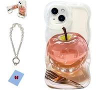 Generico Forubom Fruit Pattern Transparent Phone Case for iPhone, Soft TPU Shockproof Water Ripple Pattern Curly Wavy Frame Case for iPhone16/15/14/13/12/11/X Pro Max (White+bracelet,15)