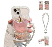 Generico Forubom Fruit Pattern Transparent Phone Case, Soft Silicone Anti-Fall All-Inclusive Mobile Case with Lanyard & Double Stand, for iPhone 12/13/15/16/14 Pro Max (for 13PM,White with Chain)