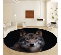 Generico Fotografia Hd Animale Lupo Tappeto Rotondo Lavabile Pelo Corto, Nero Tappeto Rotondo - Morbido Antiscivolo per Soggiorno Camera da Letto Cucina Balcone Decorazione Ø 100 cm