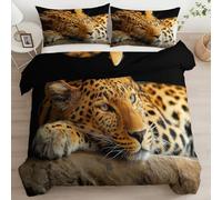 Generico Fotografia Hd Set Copripiumino Leopardo Animale, 2 Pezzi Set Copripiumino Morbida Microfibra Con Cerniera Nascosta Adatto Bambini e Ragazze Biancheria da Letto 135 x 200 cm