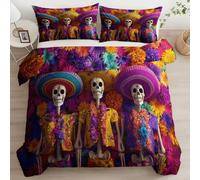 Generico Fotografia Messicana Morbide Microfibra Copripiumino 200 x 200 cm Scheletro Con Cappello Messicano, Colore Setoso di Biancheria da Letto Reversibile Copripiumino con cerniera nascosta