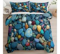 Generico Fotografico Copripiumino 150 x 200 cm Morbida Microfibra Parure Copripiumino, Ciottoli Stampa Blu di Biancheria da Letto per Giovani e Adulti con due Federe