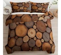 Generico Fotografico Copripiumino 150 x 200 cm Morbida Microfibra Parure Copripiumino, Motivo Circolare A Venatura Del Legno Stampa Marrone di Biancheria da Letto per Giovani e Adulti con due Federe