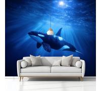 Generico Fotomurale 3D Carta Da Parati Animali Orca Assassina 200 x 140 cm Carta Da Parati Camera Letto Moderna Fotomurali, Blu Murales Poster Gigante Moda Decorazione Da Muro