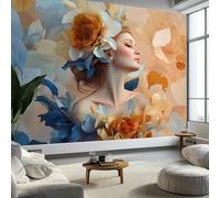 Generico Fotomurale 3D Carta Da Parati Arte Digitale Donna Piume Petali 300 x 210 cm, Carta Da Parati Camera Letto Moderna Fotomurali Multicolore Murales Poster Gigante Moda Decorazione Da Muro