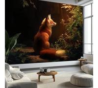 Generico Fotomurale 3D Carta Da Parati Arte Digitale Foresta Volpe 350 x 256 cm, Carta Da Parati Camera Letto Moderna Fotomurali Nero Murales Poster Gigante Moda Decorazione Da Muro
