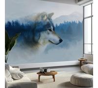 Generico Fotomurale 3D Carta Da Parati Arte Digitale Montagne Alberi Lupo 350 x 256 cm, Carta Da Parati Camera Letto Moderna Fotomurali Grigio Murales Poster Gigante Moda Decorazione Da Muro