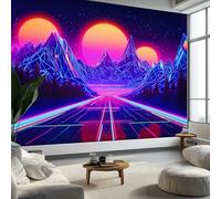 Generico Fotomurale 3D Carta Da Parati Futurismo Retrò Montagne Al Neon Strada 450 x 315 cm, Carta Da Parati Camera Letto Moderna Fotomurali Viola Murales Poster Gigante Moda Decorazione Da Muro
