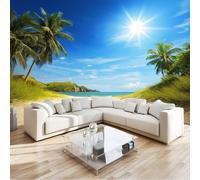 Generico Fotomurale Fotomurali 200 x 140 cm Spiaggia tropicale Palme Colline naturali Carta da parati Decorazione da Muro Poster Marrone per Camere da Letto, dei Bambini Carta da Parati