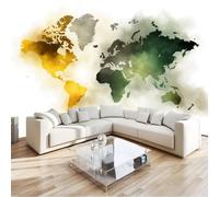 Generico Fotomurale Fotomurali 300 x 210 cm Mappa del mondo Acquerello Carta da parati Decorazione da Muro Poster Marrone per Camere da Letto, dei Bambini Carta da Parati