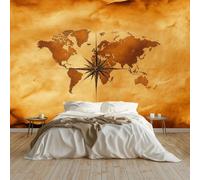 Generico Fotomurale Fotomurali 300 x 210 cm Mappa del mondo d'epoca Carta da parati Decorazione da Muro Poster Marrone per Camere da Letto, dei Bambini Carta da Parati