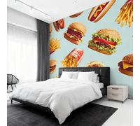 Generico Fotomurali Carta da Parati Fast Food, Carta da Parati Camera da Letto Hot Dog Patatine Fritte Hamburger Soggiorno Decorazioni Parete Tessuto Non Tessuto 300x210 W&54