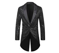 Genérico FRAC Uomo con Paillettes Giacca Gotica Midi Cappotto Lucido con Bottoni Elegante Smoking Giacca Stile Medievale Vestire Corte Vittoriana per Discoteca Festa, Nero , XL