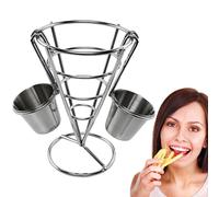 Generico French Fries Stand - 15x10cm Stainless Steel French Fry Holder With 2 Sauce Cups | Crispy Chips Display Rack For Car, Restaurant, Fried Chicken, Snack Bar, Home Kitchen