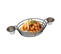 Generico French Fry Basket, Fast Food Tray, 14.57x6.5x2.95 Inches Snack Serving Container, Reusable Holder with Dipping Bowls, Ideal for Hot Dogs, Burgers, Sandwiches, Popcorn, BBQ, Parties