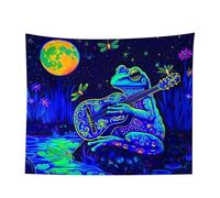 Generico Frog Tapestry - Hippie Tapestries UV Reactive | Floral Plants Tapestry Galaxy Space Planet Home Decor | Large Aesthetic Tâpêstry Wall Hanging Bedroom| Upright Poster Frog Guitar Tapestries