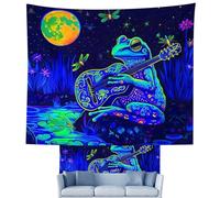 Generico Frog Tapestry - Hippie Tapestries UV Reactive | Floral Plants Tapestry Galaxy Space Planet Home Decor | Large Aesthetic Tâpêstry Wall Hanging Bedroom| Upright Poster Frog Guitar Tapestries