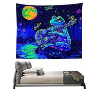 Generico Frog Tapestry - Hippie Tapestries UV Reactive | Floral Plants Tapestry Galaxy Space Planet Home Decor | Large Aesthetic Tâpêstry Wall Hanging Bedroom| Upright Poster Frog Guitar Tapestries