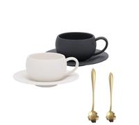 Generico Frosted Stone Texture Ceramic Mug with Saucer,9.5oz Porcelain Coffee Cup for Espresso,Latte,Tea,Home Office Daily Use,Dishwasher Safe (Black and white)