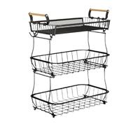 Generico Fruit Basket - Carbon Steel 45x36.8x21.8cm | 3-Tier Vegetable Storage Baskets With Banana Hangers | Kitchen Organization And Pantry Rack For Potato Onion Vegetable Bread Home Apartment Use