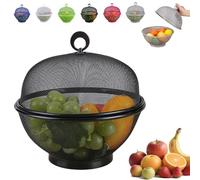 Generico fruit fly proof bowl with mesh basket with lid,Large Capacity Mesh Basket,mesh fruit basket with lid anti fly,Suitable for kitchen or outdoor picnic (Black)