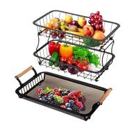 Generico Fruit Stand - 3 Tier Fruit Basket For Kitchen Counter | Bowl Storage Organizer With Banana Hangers For Vegetable Produce Food Snack Bread Pantry Home Restaurant Farmhouse