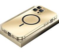Generico Fully Wrapped Mobile Phone Case Magnetic Charging Aluminum Metal Bumper Matte Shell for iPhone 16/15/14/13/12 Pro Max, Anti-Collision Matte Protective Case (Champagne Gold,14pro max)