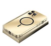 Generico Fully Wrapped Mobile Phone Cse Magnetic Charging Alumianum Metal Bumper Matte Shell for iphone 16/15/14/13/12, Alloy Magnetic Slim Case Camera Lens Protect (Champagne gold,15pro,Tinta unita)