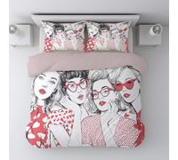 Generico Fumetto Copripiumino 135 x 200 cm Disegnato A Mano Femminile Moda Stampa Digitale Rosso classico di Biancheria da Letto per Bambini per Giovani e Adulti con una Federa 2 Pezzi