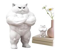 Generico Funny Cat Figurines, Small Muscle Cat, 4 Inch Modern Kitten Statue with Compact Design, Tiny Desk Sculpture, Living Room Bedroom Bathroom Office Bookshelf Window Entryway Birthday