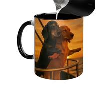 Generico Funny Coffee Cups - 11oz Ceramic Couple Dachshund | Couple Dog Novelty Coffee Mugs - for Hot Cold Water Milk Juice Her Him Birthday Christmas Valentines Day Wedding Party