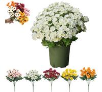 Generico Funsdecor Mums, Artificial Outdoor Sunset Mums Flowers - UV Resistant, Waterproof, Windproof, Fake Fall Flower Daisy With Eucalyptus, Look Real, Full, Vibrant (White,25pcs)