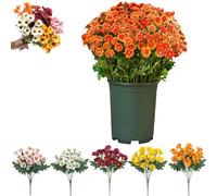 Generico Funsdecor Mums, Artificial Outdoor Sunset Mums Flowers - UV Resistant, Waterproof, Windproof, Fake Fall Flower Daisy With Eucalyptus, Look Real, Full, Vibrant (Orange-red,10pcs)