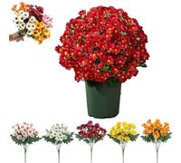 Generico Funsdecor Mums, Artificial Outdoor Sunset Mums Flowers - UV Resistant, Waterproof, Windproof, Fake Fall Flower Daisy With Eucalyptus, Look Real, Full, Vibrant (Scarlet,25pcs)
