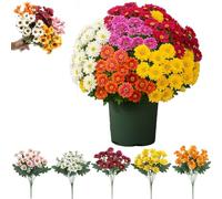 Generico Funsdecor Mums, Artificial Outdoor Sunset Mums Flowers - UV Resistant, Waterproof, Windproof, Fake Fall Flower Daisy With Eucalyptus, Look Real, Full, Vibrant (Mixed,25pcs)