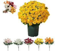 Generico Funsdecor Mums, Artificial Outdoor Sunset Mums Flowers - UV Resistant, Waterproof, Windproof, Fake Fall Flower Daisy With Eucalyptus, Look Real, Full, Vibrant (Yellow,10pcs)