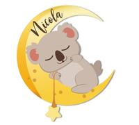Generico Fuoriporta in Legno 20cm Personalizzato con Nome e Koala sulla Luna Targa Porta Camera Bambini Colorata Idea Regalo Compleanno Natale Nascita Decorazioni Casa Stanza Cameretta
