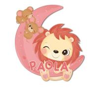 Generico Fuoriporta in Legno 20cm Personalizzato con Nome e Leone e Topini sulla Luna Targa Porta Camera Bambini Colorata Idea Regalo Compleanno Natale Nascita Decorazioni Casa Stanza Cameretta