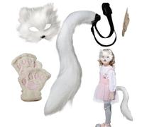 Generico Furry Animal Half Face Cover, Soft Cosplay Masque, Adjustable Comfortable Fit Plush Tail and Gloves Accessories for Kids Adults Halloween Carnival Masquerade Party Use