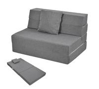 Generico Futons pieghevole 100x200x15 cm con cuscinos a rullo fodera rimovibile e lavabile lettos/divano ergonomico per 2 persone capacità di carico 136 kg tessuto in lino grigio scuro per soggiorno