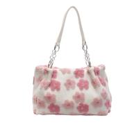 Generico Fuzzy Shoulder Bag for Women, Fluffy Crossbody Bag with 3D Floral Embroidery, Soft Faux Fur Plush Shoulder Bag for Daily Use, for Autumn and Winter (Pink)