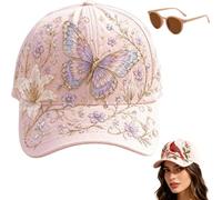 Generico Garden Morning Baseball cap, Adjustable Cotton Hummingbird Flowers Baseball Hat, Women's Sparkle Washed Botanical Sun Hats