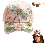 Generico Garden Morning Baseball cap, Adjustable Cotton Hummingbird Flowers Baseball Hat, Women's Sparkle Washed Botanical Sun Hats