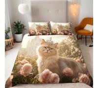Generico Gatto Copripiumino Matrimoniale 260x240 Simpatico Animale Gatto Parure Copripiumino Matrimoniale Set Di Biancheria Da Letto, Microfibra con Cerniera 3 Pezzi e 2 x Federe 50x75cm