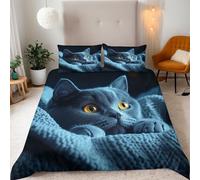 Generico Gatto Copripiumino una Piazza e Mezza 200x200cm Simpatico Animale Gatto Copripiumino Matrimoniale Microfibra Biancheria da Letto 3 Pezzi Set con Cerniera Nascosta e 2 Federe 50x75cm