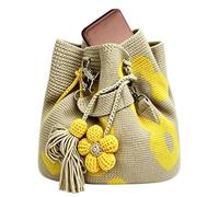 Generico Gehäkelte Blumentasche - Boho Tote Bag Mit Quasten | Handgefertigte Häkeltasche Aus Baumwolle & Samt, Sommer Handtasche Für Damen Mädchen, Florale Strandtasche Für Urlaub Picknick & Shopping