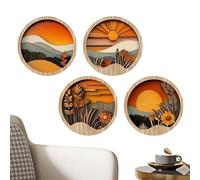 Generico Geometric Wooden Frames Round 7.87Inch Ornament | Boho Wood Wall Decor,Bohemian Wall Art For Patio Balcony Bookshelf Entryway Farmhouse Windowsill Gallery Hallway Porch